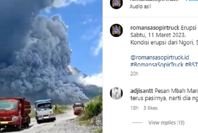 Viral Video Instagram Rombongan Truk Kabur dari Erupsi Awan Panas Letusan Gunung Merapi
